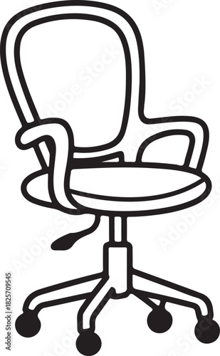 Office Chair Line Drawing Black and White Ergonomic Chair Vector Illustration