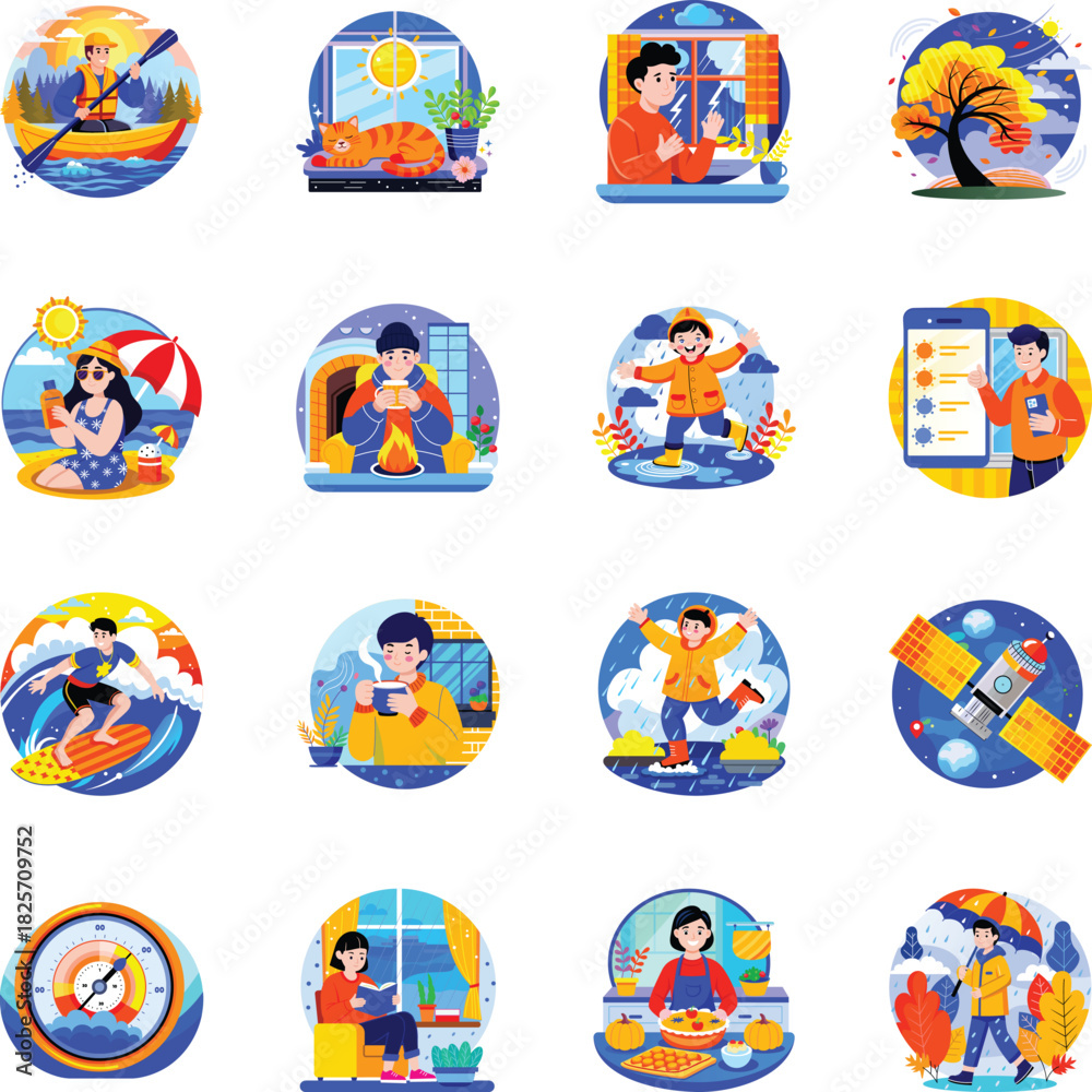 Fototapeta premium Handy Pack of Weather and Seasons Flat Illustrations 