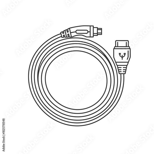 USB Cable Outline A Simple Vector Illustration of a USB Charging and Data Transfer Cable Design