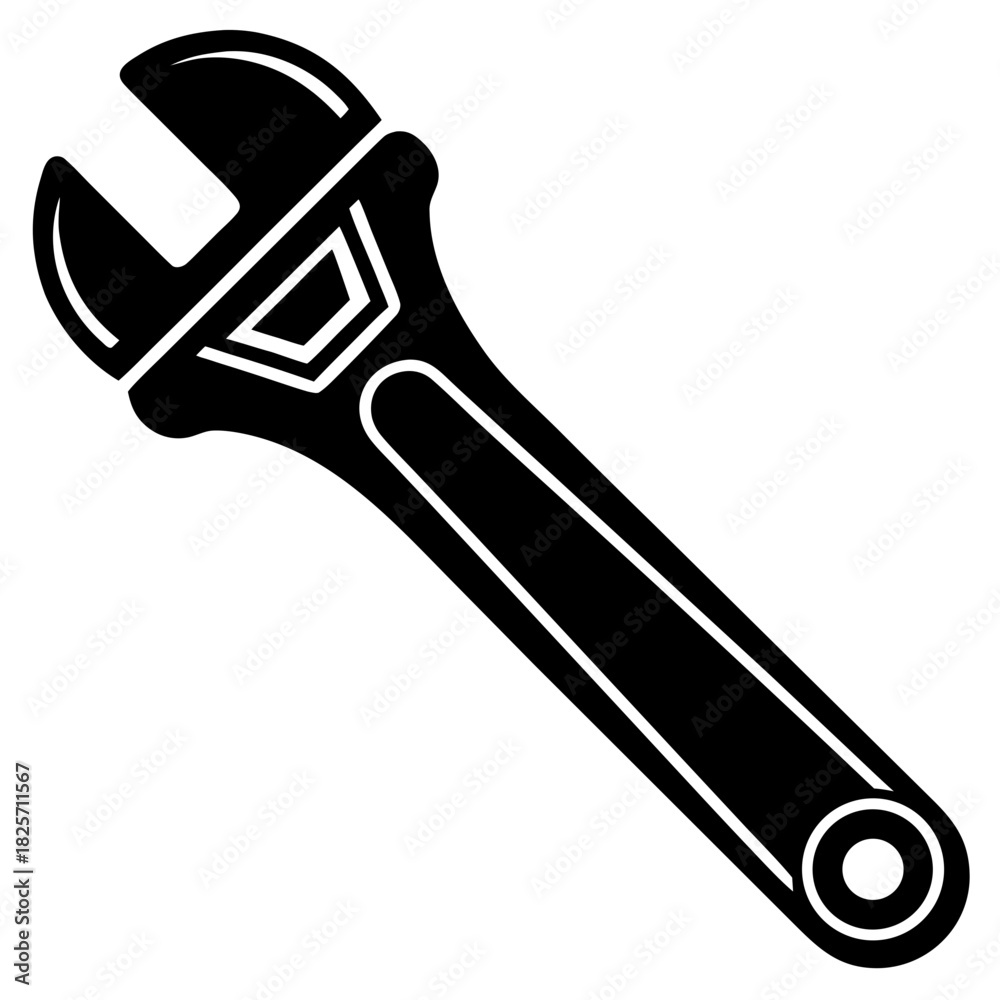 Obraz premium Adjustable Monkey Wrench Tool Silhouette Vector