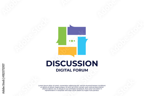 Colorful bubble chat logo design. Discussion logo template