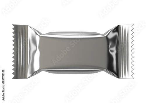 Blank silver foil candy bar or chocolate wrapper mockup isolated on transparent white background 