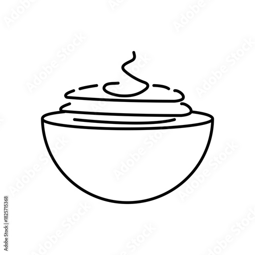 Isolated icon of food on a plate. Vector illustration, side view, black and white colors. Doodle style. Can be used in mobile apps, websites, and advertising.