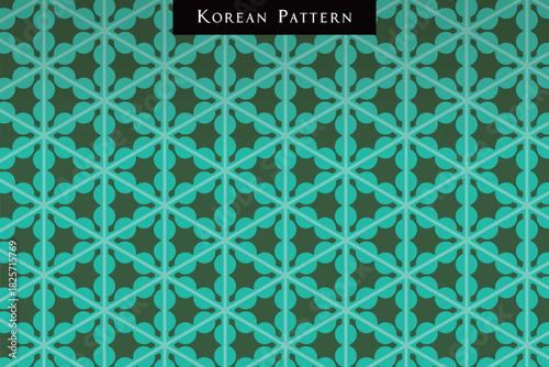Traditional Korean Lattice Geometric Pattern with Teal and Dark Green Motifs