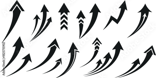 Hand drawn arrow set with upward movement and grunge texture