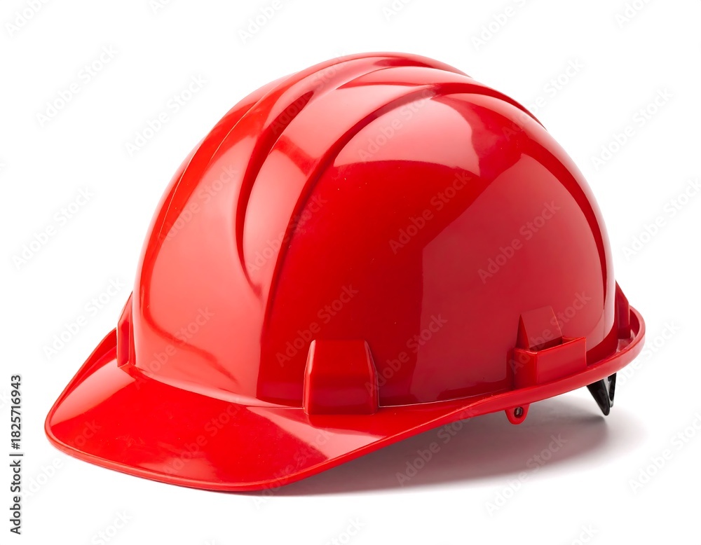 Fototapeta premium Close-up of a vibrant red protective helmet on a clean white backdrop