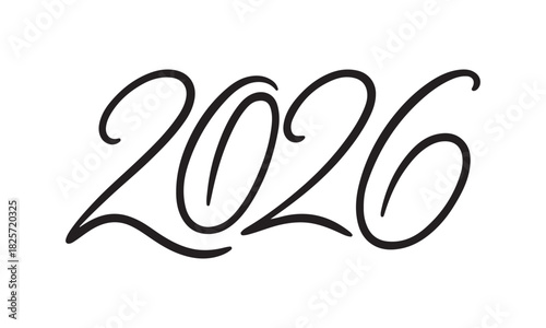 Graceful calligraphic depiction of the year 2026, symbolizing future aspirations, new beginnings, and the forward march of time, ideal for celebrating milestones or seasonal designs or greeting cards