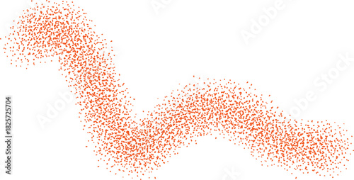 Abstract orange particles flowing across a white background create a dynamic wave pattern in a minimalist modern style, suggesting energy, motion, and a clean contemporary aesthetic.