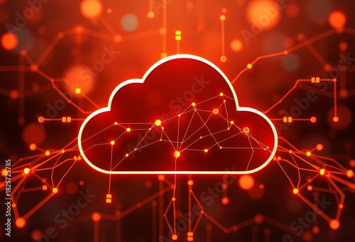 Abstract cloud icon with AI neural network lines,   white,  internet