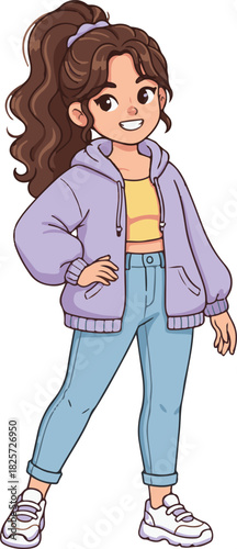 Stylish Girl in Casual Urban Street Style Outfit 