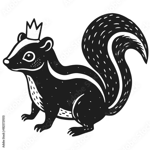 Cute cartoon skunk illustration wearing a royal crown design