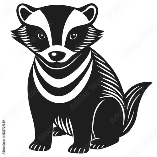 Cute cartoon badger black and white vector graphic illustration