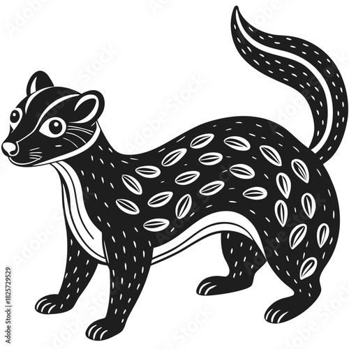 Stylized black and white weasel illustration, wild animal graphic