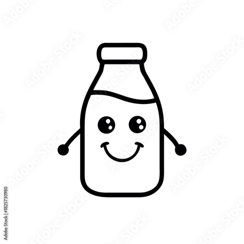 Cartoon milk bottle with a happy smiling face designed as a cute friendly mascot Vector illustration