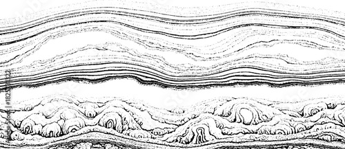 Abstract monochrome illustration of layered and swirling organic patterns.