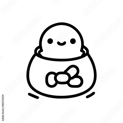 Cute anthropomorphic jellybean character sitting in relaxed joyful pose Vector illustration