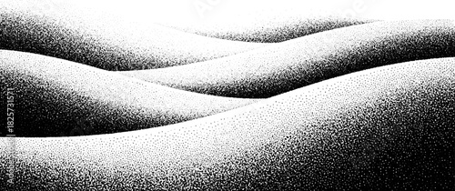Abstract monochrome landscape of rolling hills and textured surfaces.