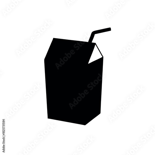 Minimal flat silhouette artwork of a milk carton with straw in clean graphic form Vector illustration