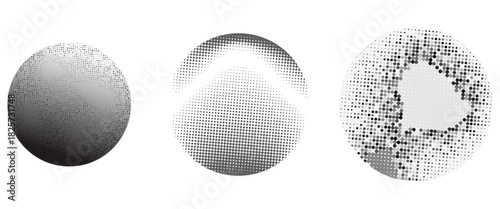 Halftone Gradient Round Circles Pattern Vector Design Elements with Noise Grains from Dark to Light isolated on transparent background