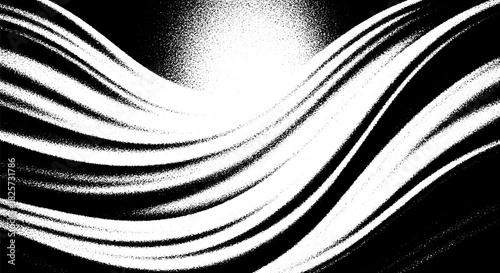 Dynamic black and white abstract waves with glowing light.