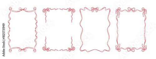 Bow and ribbon frames hand drawn set, whimsical drawing decoration illustration for Christmas, New Year, greeting cards, wedding invitations, birthday party, gift, valentines day, vector element 