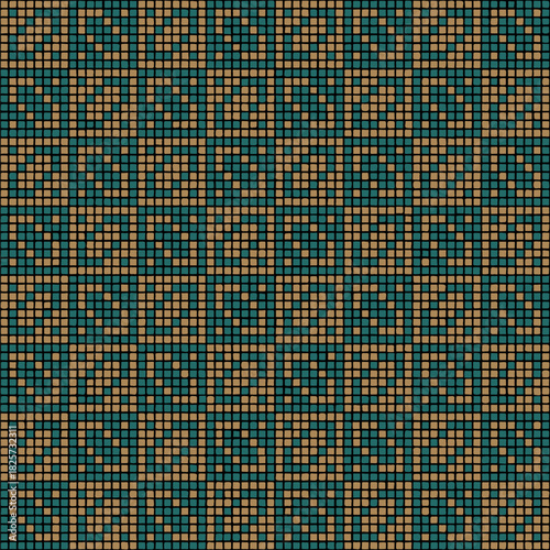 squares from hand drawn pixels. vector seamless pattern. blue and yellow repetitive background. modern decorative art. geometric fabric swatch. textile design element. embroidery template