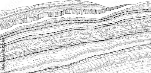 Monochrome sketch of a geological crosssection showing sedimentary rock layers.