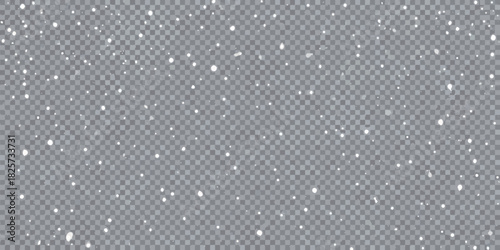 Realistic falling snow overlay on transparent background for winter holiday designs