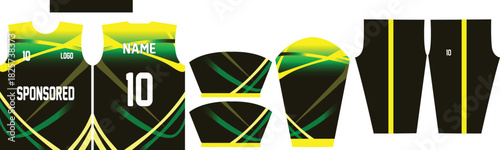 Sports Jersey Design Template with Jamaican Flag Colors