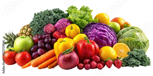 Vibrant assortment of fresh fruits and vegetables on a black background