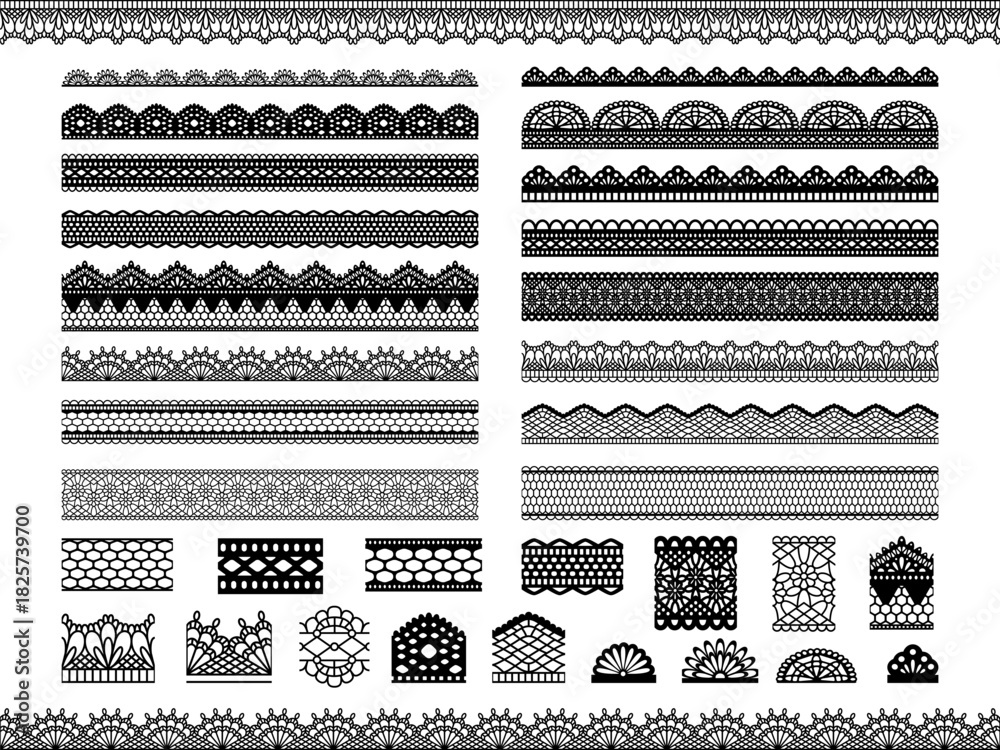 Naklejka premium 黒色のレースのラインのベクター素材セット