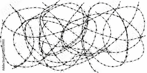 Tangled barbed wire illustration on white background for security concepts