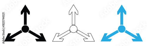 Directional arrows point in three directions for navigation and guidance,"Arrow Icon Set | Directional Navigation Symbols"
"Vector Arrows | UI, UX Design Elements"
"Flat, Minimalist Arrow Icons 