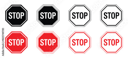 Stop signs with different designs for your projects and presentations,Set stop sign icons set.Set of prohibition sign.Vector illustration.which is the universally recognized shape for stop signs