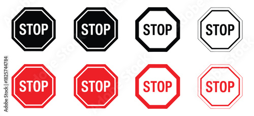 Stop signs with different designs for your projects and presentations,Set stop sign icons set.Set of prohibition sign.Vector illustration.which is the universally recognized shape for stop signs