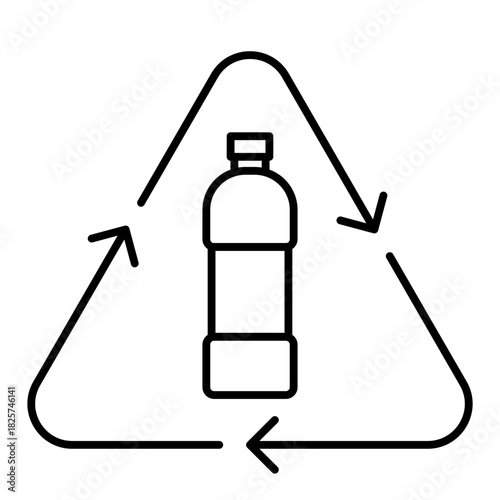 plastic bottle inside recycle symbol line icon with editable stroke