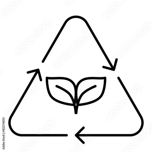 recycle symbol with leaf line icon with editable stroke