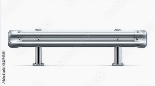 Metallic highway guardrail isolated on white background for safety and protection