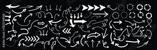 Hand drawn arrow set featuring curved, straight, dotted, and swirled arrows design, arrow vector for creative design, presentations, infographics, and decorative purposes