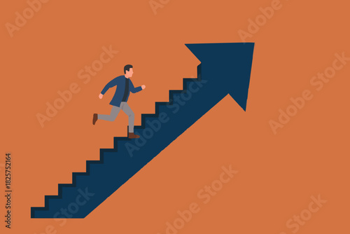 business growth with career path development, investment earning rising up as a path to career success, Improvement or career growth, businessman climbing stairs on rising arrow graph