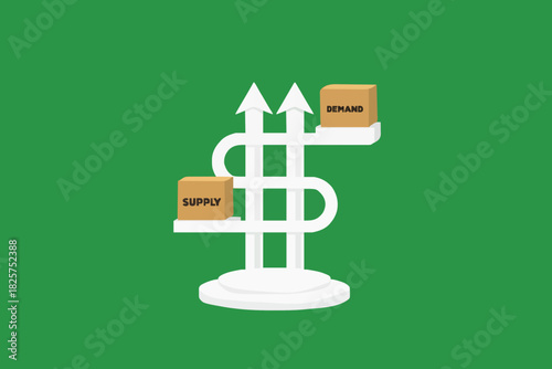 supply and demand balance concept illustration, price determination in a capital market concept, US dollar money sign with arm metaphor of balancing the word supply and demand vector illustration