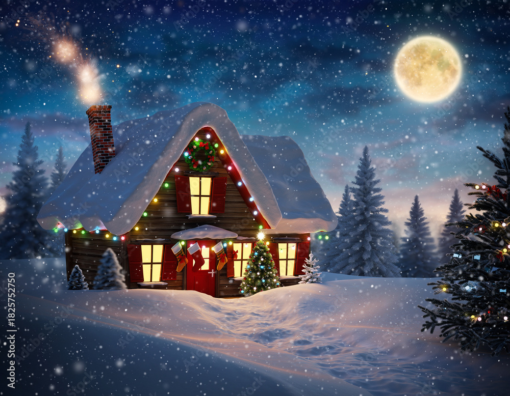 Fototapeta premium christmas house in the night