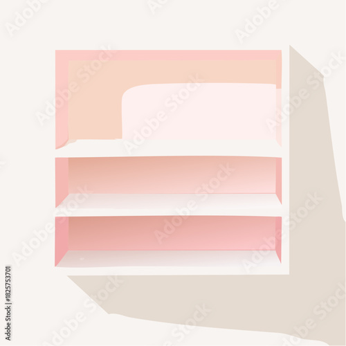 Minimalist Light Pink and White Three Tiered Shelving Unit With Subtle Shadow Detail Simple Modern Home Storage Furniture
