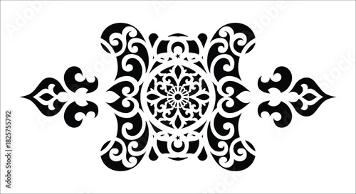 Black Ornate Decorative Scrollwork Element with Floral Centerpiece ornamental filigree
