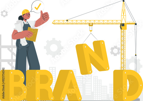 Person building a brand with a crane