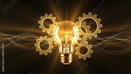 Glowing lightbulb with golden gears symbolizing innovation