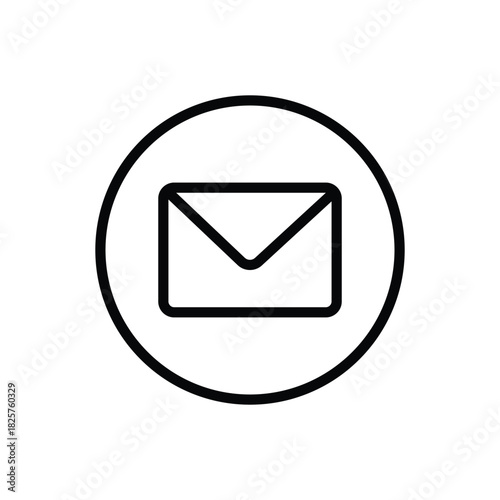 Black outline design of email message icon vector inside black circle for ui ux app and website design