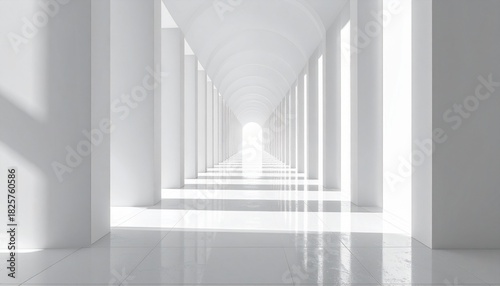 白い柱が並ぶクラシカルな明るい回廊｜Bright Classical Corridor with White Columns
