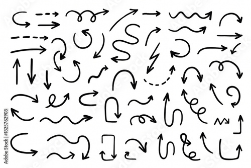 Collection hand drawn arrows. Set simple arrows isolated on white background. Arrow mark icons. Arrow paint - stock vector.