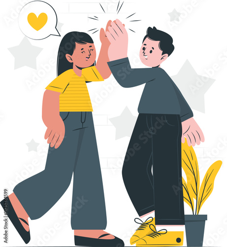 Celebrating Success Two People High-Fiving with a Heart Bubble